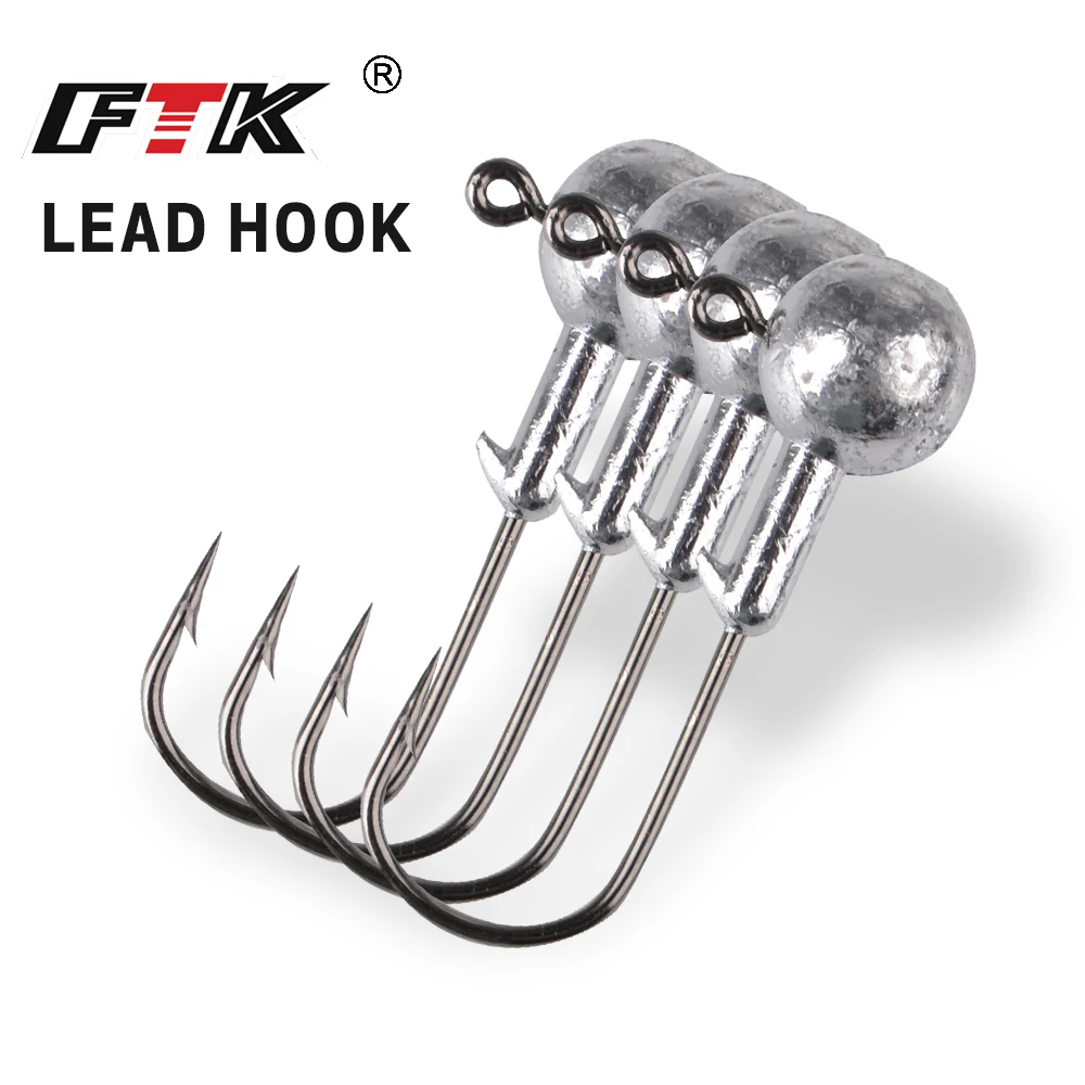FTK Jig Head Fishing Hook For Soft Shad Lure 1.0g/1.5g/2.5g/3.5g/5g/7g/10g/14g/20g Strong Jigging Bait Lead Lure Fishing Tackle