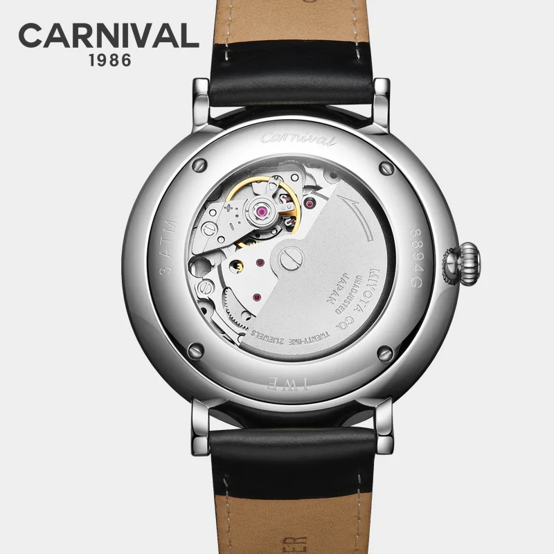 MIYOTA Movement Mechanical Watches Top Brand CARNIVAL Fashion Automatic Watch Men Calendar Week Waterproof Leather Band Sapphire