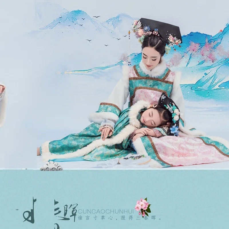 Conjuntos de trajes de hanfu trditional hanfu palco traje de desempenho da mãe e filha da princesa qifu chun hui qing