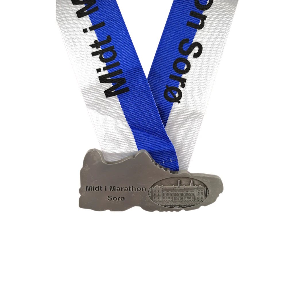 Customized Zinc Alloy Medal, Shoes Shape Medal, Antique Silver Plating, Runner Event Medals