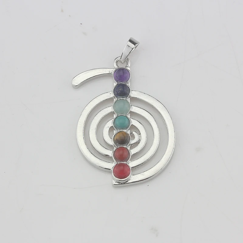 Trendy Silver Plated 7 ReiKi Stone Bead Energy Symbol Women Men Necklace Pendant Healing Balance Chakra Pendant Guardian Jewelry