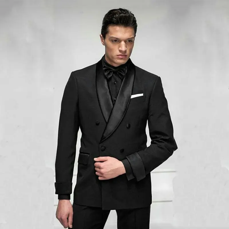 

New Popular Black Men Wedding Suits Groom Wedding Suit Groomsmen Tuxedos Man Blazers Slim Fit Terno Masculino 2 Piece Coat Pants