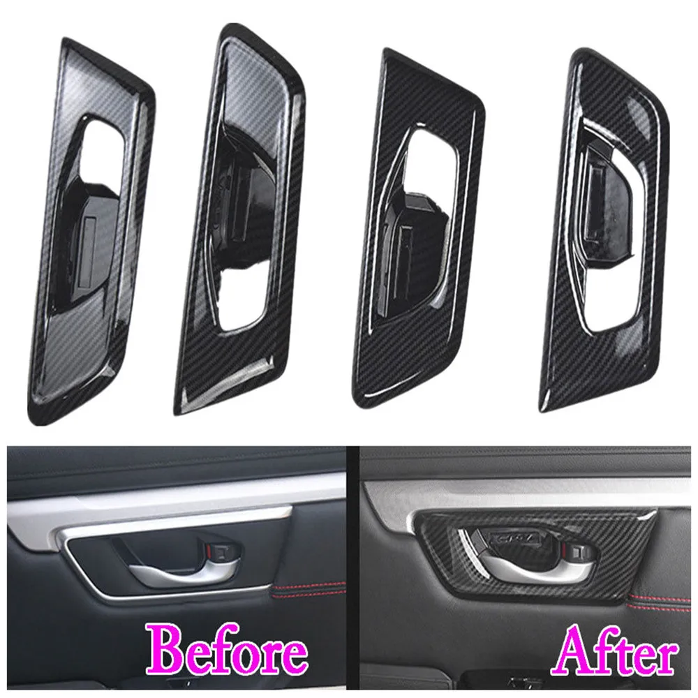 

For Honda CRV CR-V 2017 Auto Door Handle Bowl Cover Trim Frame Overlays 4Pcs Chrome ABS Carbon Fiber Style Moldings Car Styling