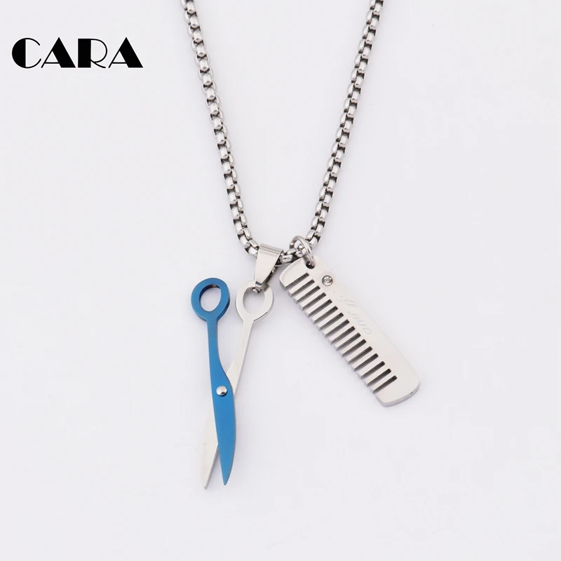 2019 New arrival top quality 316L stainless steel men and women hip hop necklace stylish Scissors Comb Pendant Necklace CAGF0140