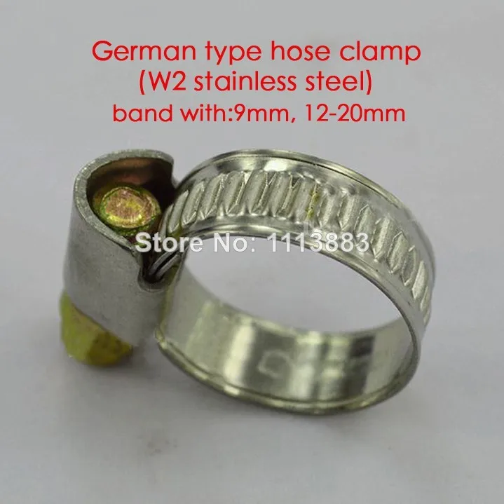 German type 9mm stainless steel hose clips pipe clamps(12-20mm)