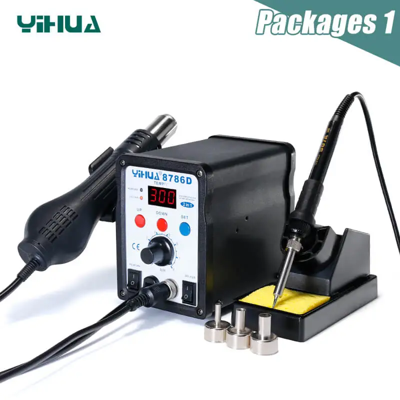 

YIHUA 8786D Rework Station Digital Display Iron Soldering Stations SMD Hot Air Gun Soldering Station