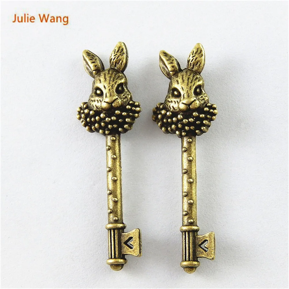 Julie Wang 10PCS Imitation Key Shape  Charms Antique Bronze Plated Pendant Jewelry Accessory Handmade Hanging Crafts 51*16*2mm