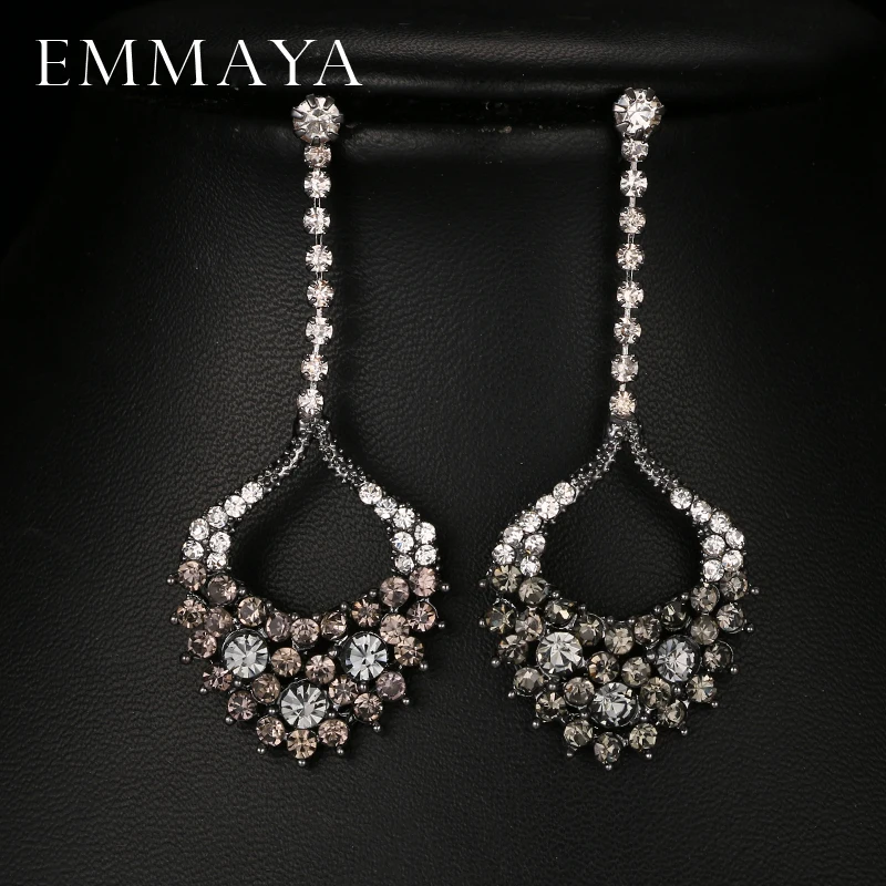 Emmaya Fashion Crystal Jewelry Gun Black Color Stud Earrings for Women Trendy Cheap Decoration Wedding Party