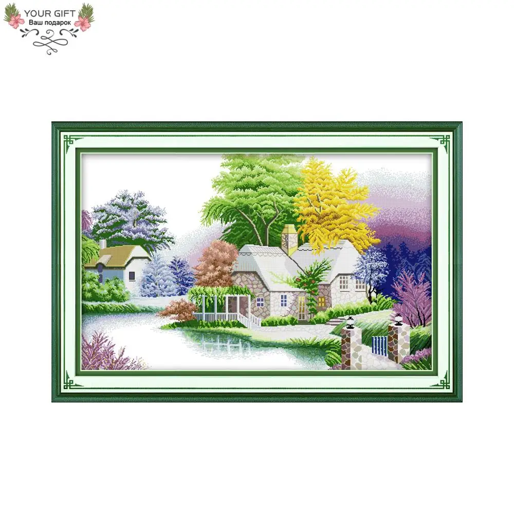 Joy Sunday-Sweat House Home Decor, A Peaceful Cabin, Handcraft Needlepoint, Cross Stitch Kit, F087, 14CT, 11CT