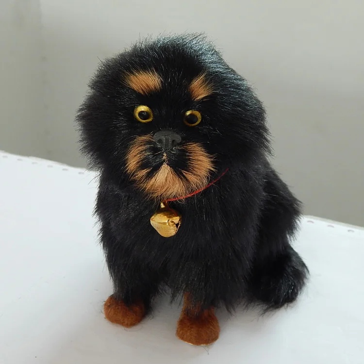cute simulation black dog model toy resin and fur small Tibetan mastiff doll gift about 11x8x13cm 1862