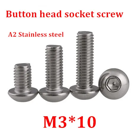 1000pcs/lot M3*10 Bolt A2-70 ISO7380 Button Head Socket Screw/Bolt SUS304 Stainless Steel M3X10mm