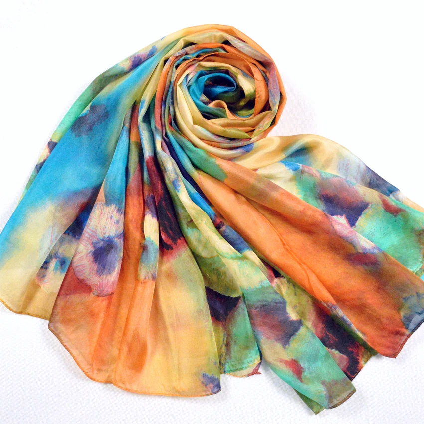 [BYSIFA] Silk Scarf Plus Size Broadened Silk Women\'s Silk Scarf Shawl Female Scarf New Winter Orange Coffee Women Long Scarves