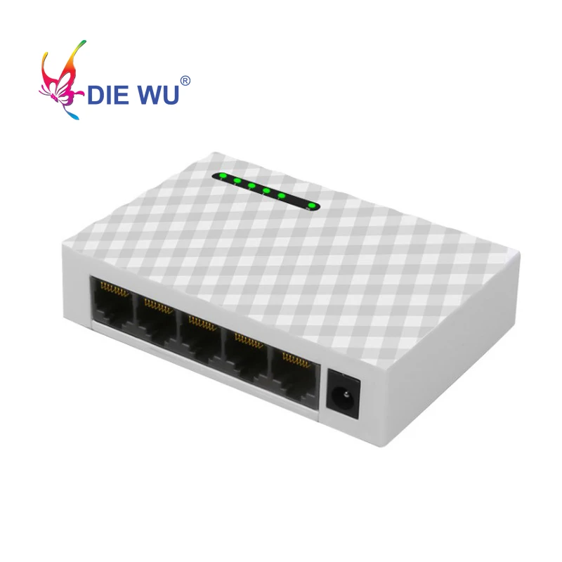 DIEWU 5 Ports 10/100/1000Mbps Gigabit Switch HUB LAN Ethernet Desktop Network Adapter with Lightning Protection