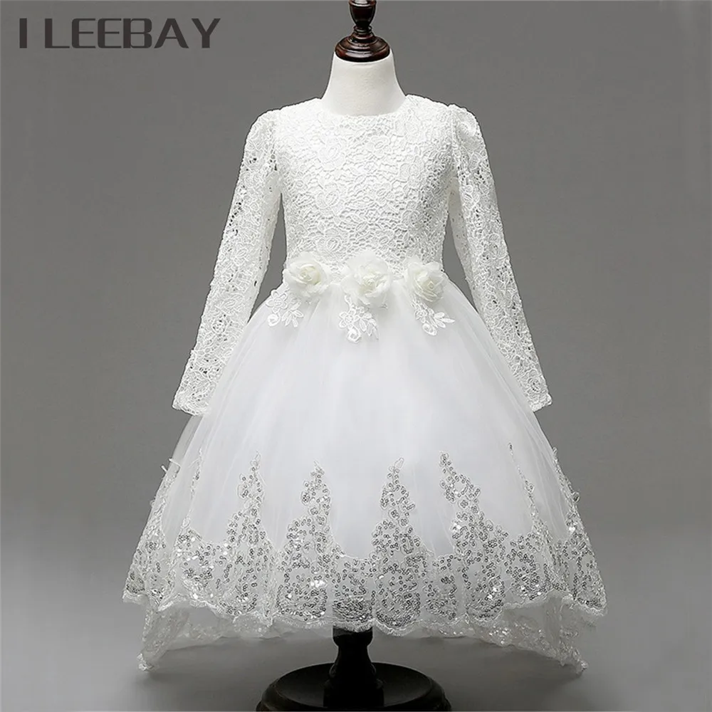 

2018 Long Sleeve Girls Flower Dresses Children White Party Princess Dress Girls Vestido Menina Kids Toddler Christmas Clothes