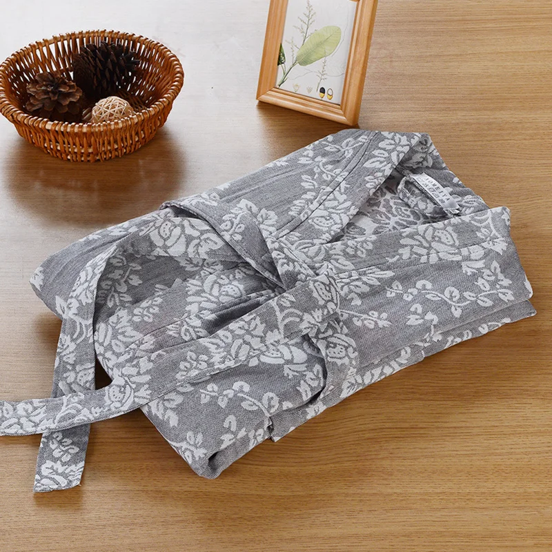 100% Cotton Bath Robe Dressing Gown Women Solid Double deck Gauze Sleepwear Lounge Bathrobe Peignoir Nightgowns Lovers Robes image 4