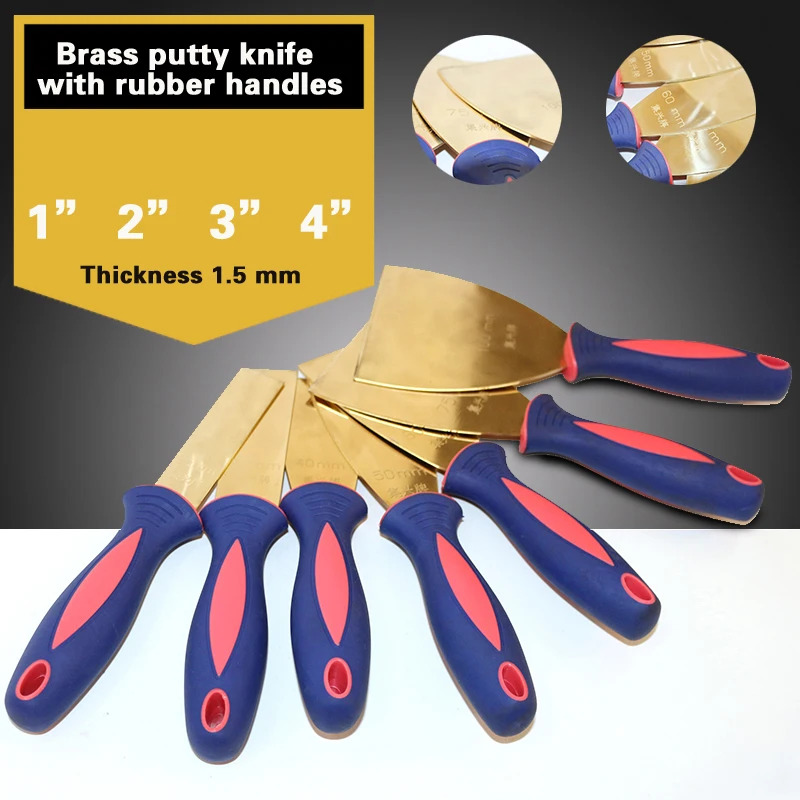 Brass Putty Knife with rubber handles,Explosion-proof tools,Thickness 1.5 mm