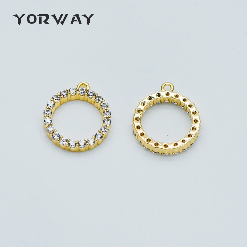 

4pcs/Lot CZ Paved Circle Charms 13x11mm, Real Gold Plated Brass, Round Ring Pendants (GB-380)