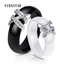 Best 6mm High Quality Black And White Simple Style Two Line Crystal Ziron Ceramic Rings For Women Fashion Jewelry Gift