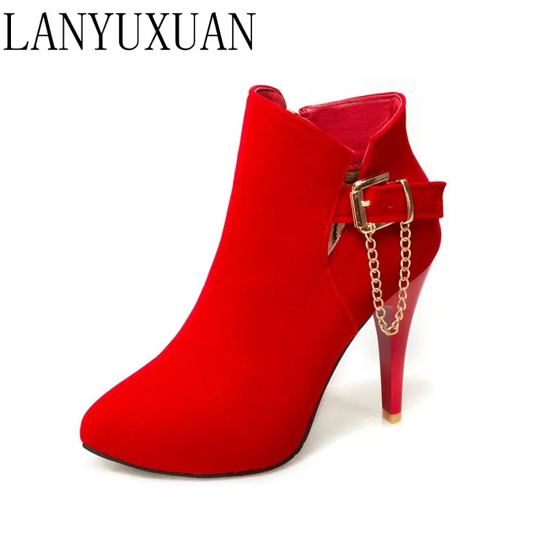 LANYUXUAN Big Size 33-50 ankle boot Fashion Sexy Pointed Toe Women Spring Autumn winter High Heels Ladies Wedding Party Shoes2-3