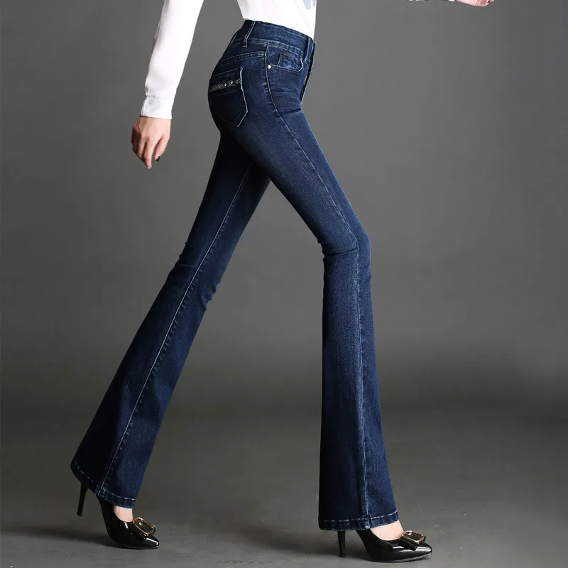 OL Women Jeans Autumn Women Empire Jeans Pants Micro-la Jeans Female Elastic Large Size Slim Double Button Female Pants