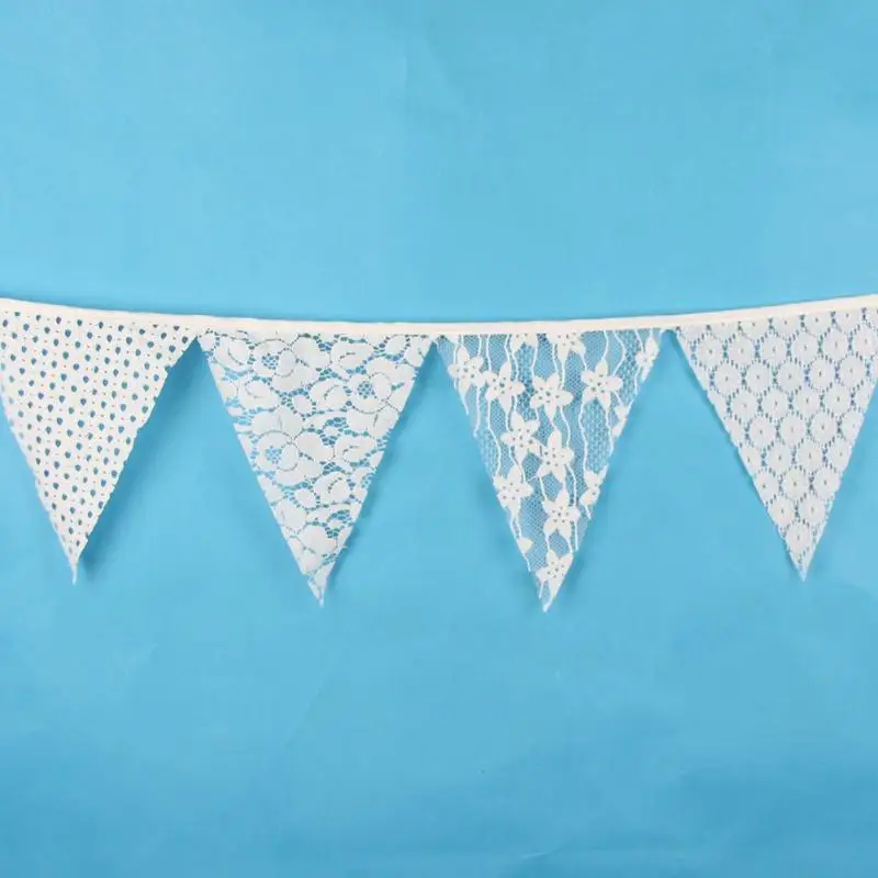 Vintage Trang Trí Đám Cưới Bunting Mộc Mạc Váy Lót Biểu Ngữ Ren Trắng Vải Cờ Đuôi Nheo Vòng Hoa Dự Tiệc Cung Cấp 3.2M 12 Lá Cờ