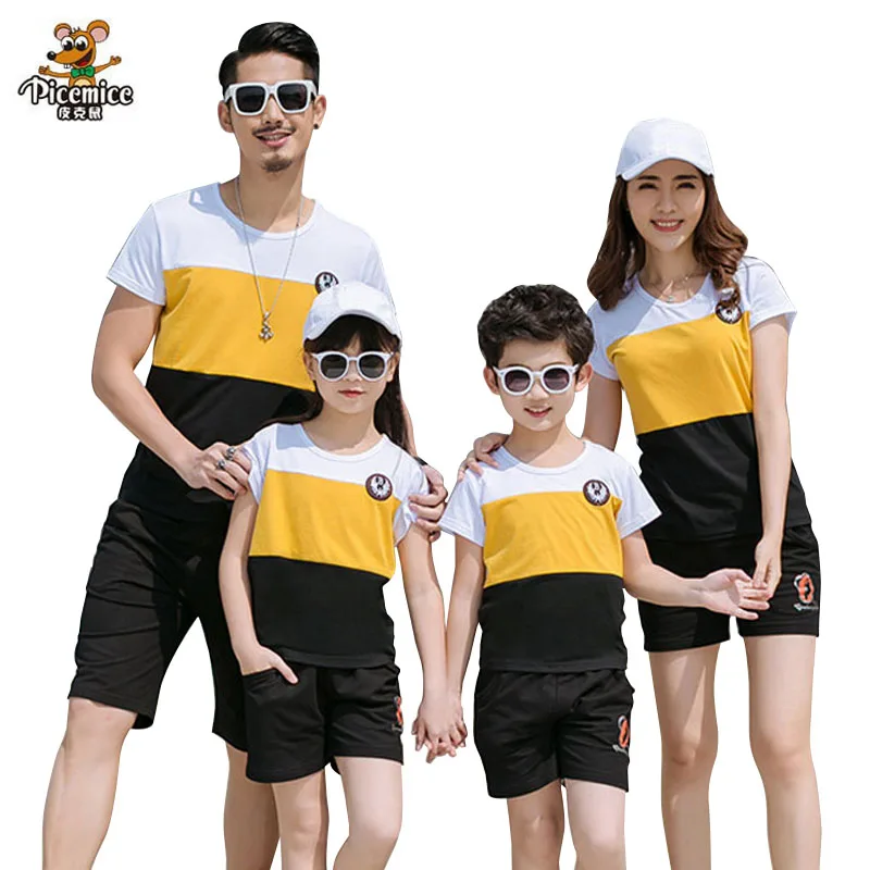 New Summer Family Matching Outfits Father Boy Mother Daughter Cotton Shirts Shorts Pants set Plus Size Family Clothing