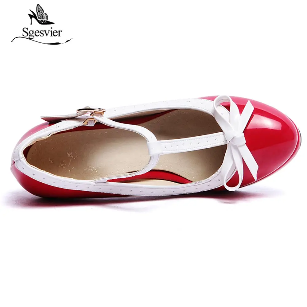 Sgesvier Princess Lolita Mary Jane Shoes Woman High Heels Red White Bowtie Ladies Summer Spike Heel Pumps Party Summer B212