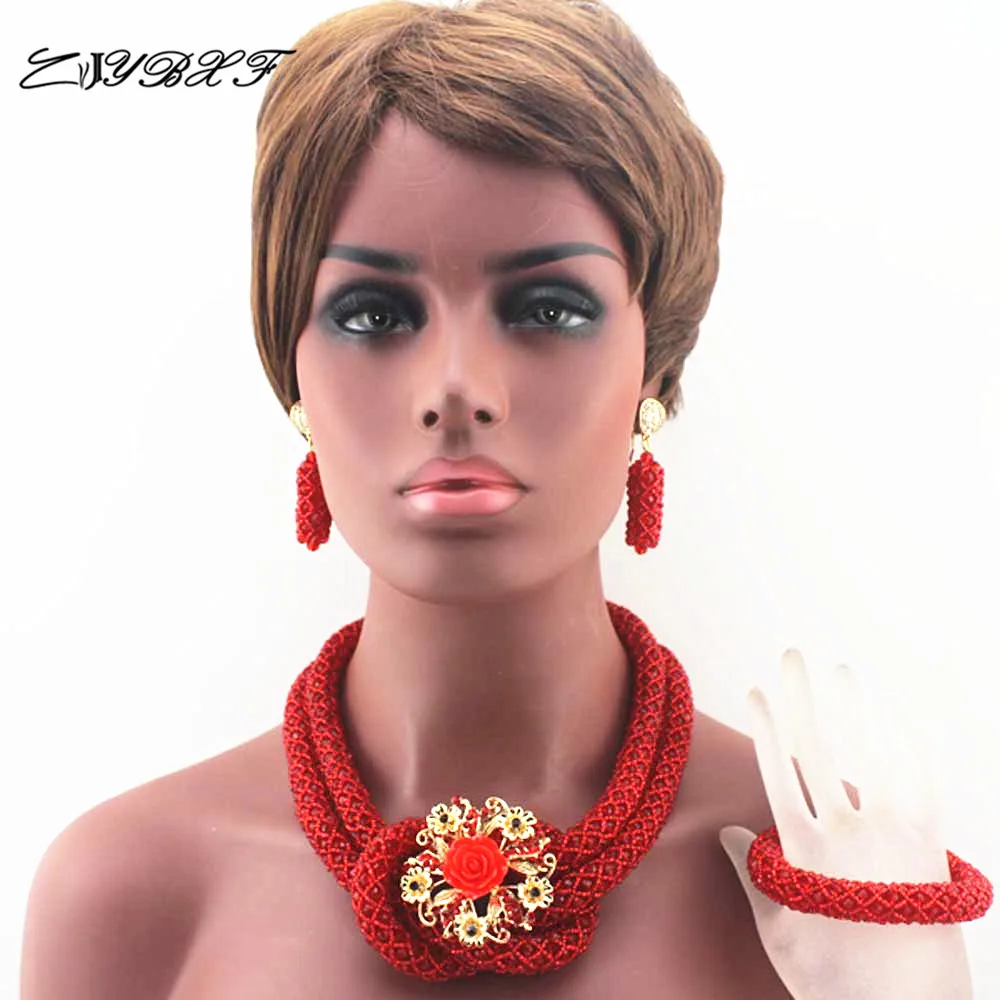 

Big Chunky Women Gift African Jewelry Set Red Nigerian Wedding Beads Crystal Bridal Jewelry Sets Free Shipping HD7839