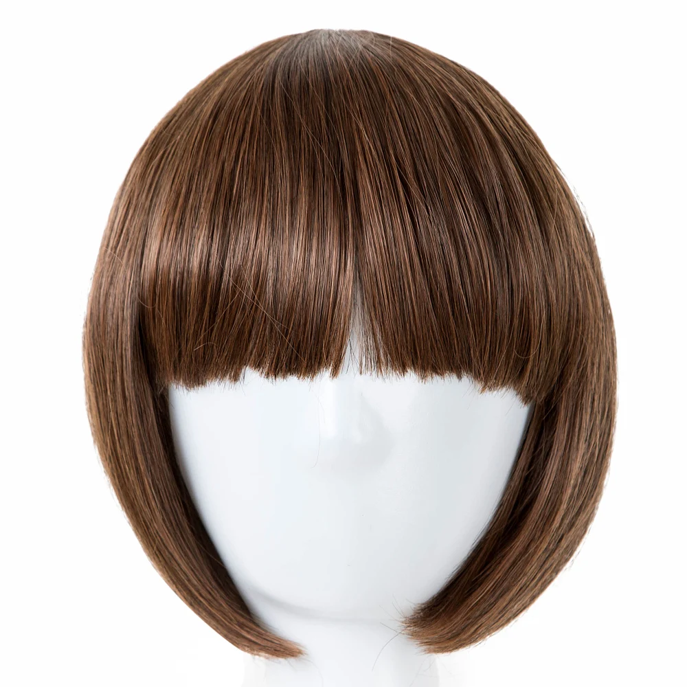 Children Wig Fei-Show Wig Synthetic Heat Resistant Fiber Short Wavy Hair Flat Neat Bangs Hairpieces for 50 Head Circumference