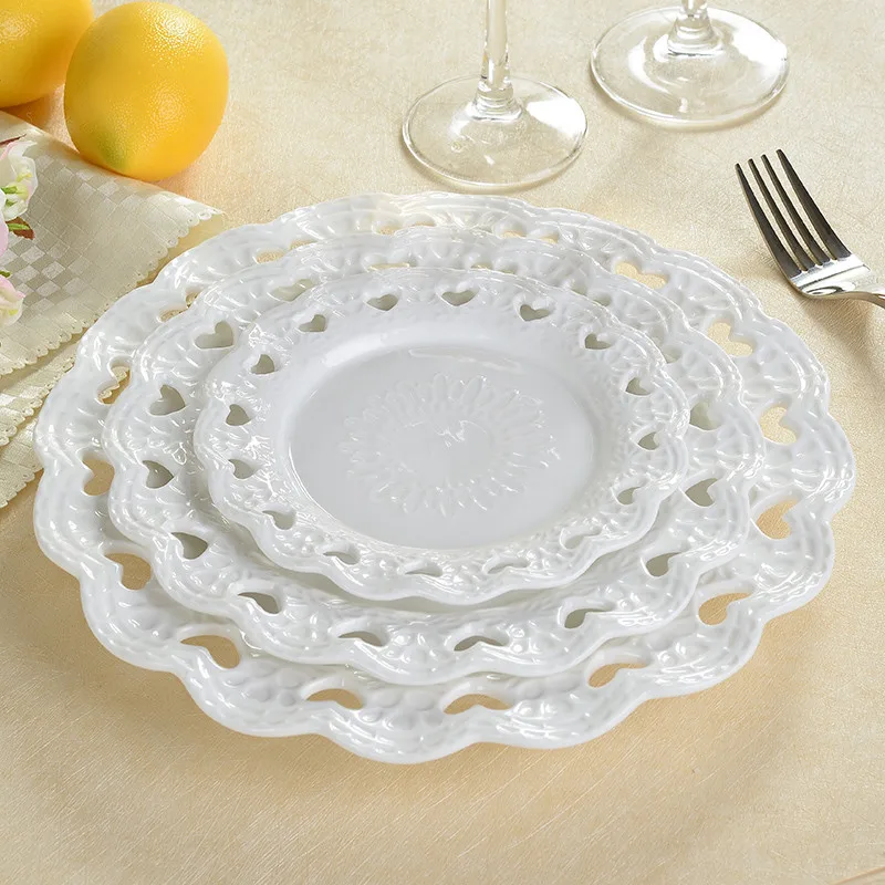6 Inch / 8 Inch / 10 Inch Cake Plate Hollow Birthday Gift Valentines Wedding Gift English Tea Tray Ceramic Relief Fruit Dish