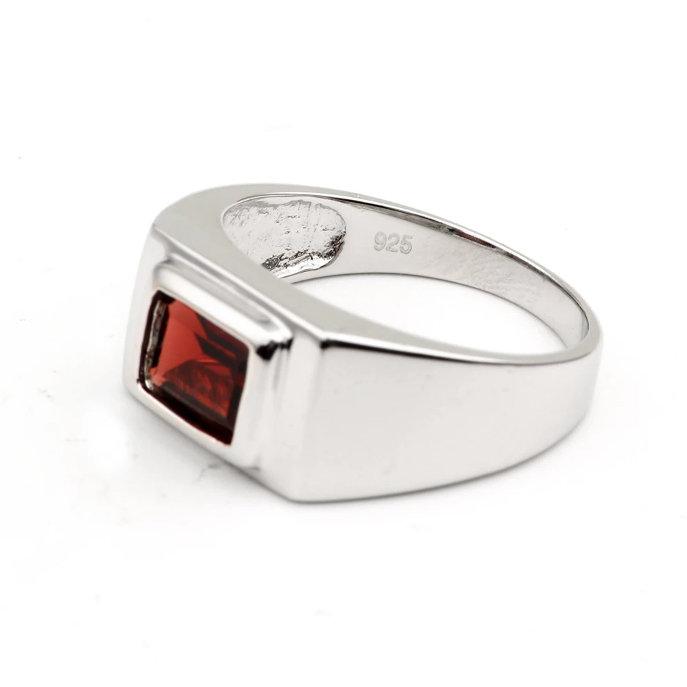 925 Silver Ring for Men Red Garnet 7x9mm Gemstone Invisible Prong Setting January Capricorn Birthstone Father\'s Day Gift R509RGN