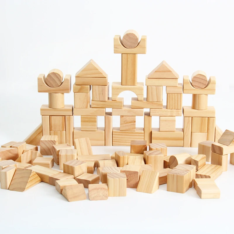 100 Wooden Grain Bulk Heathy Building Blocks Bottled Early Childhood Toys Ingenuity Shape Cognition Figures Educational Toy