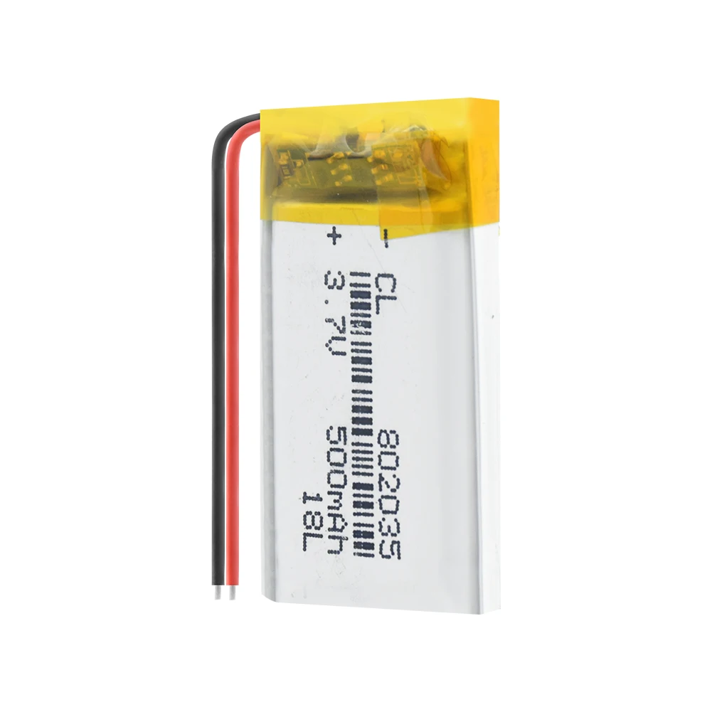 500mAh Polymer 3.7V 802035 Battery Rechargeable Cell Lipolymer Lithium for Mp3 Mp4  GPS Recorder Reader Bluetooth