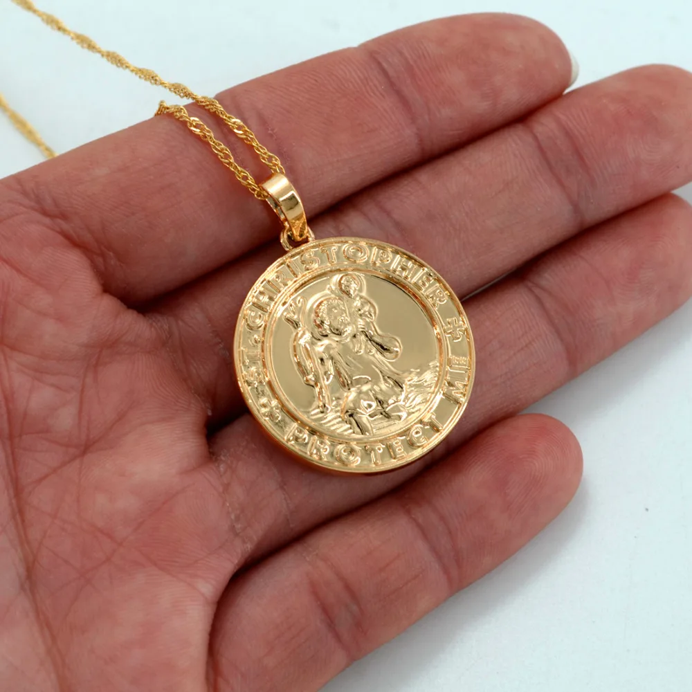 Rose Gold Color/Silver Color Saint Christophe Pendant Necklaces for Women Religious Jewelry St. Christopher Protect Me #J0407