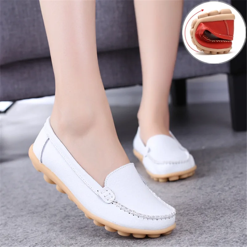 WOIZGIC Female Ladies Women Mother Genuine Leather Shoes Flats Loafers Slip On Moccasin Sapatos Femininos Size 41 42 XLZ-918