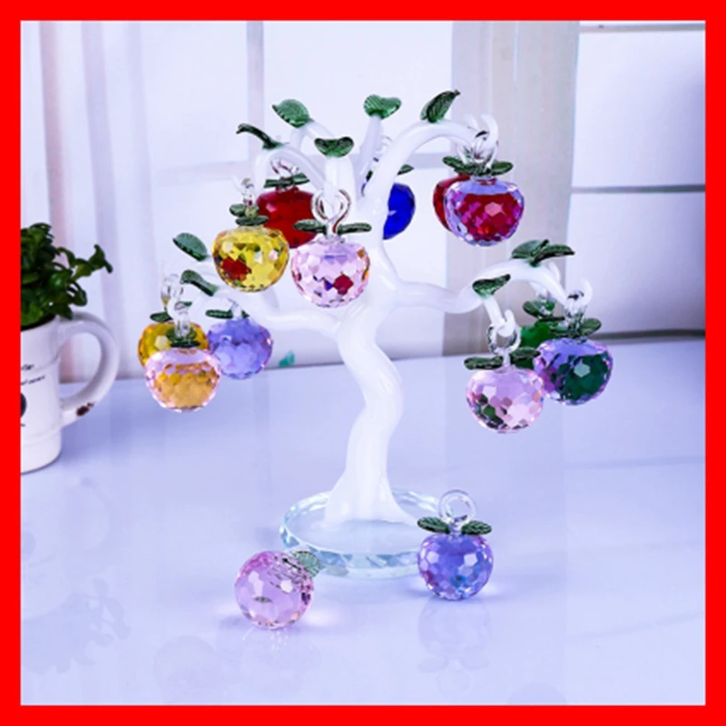 

Crystal Apple Tree with 12 6pcs Apples Fengshui Crafts Home Decor Figurines Christmas New Year Gifts Souvenirs Decor Ornament