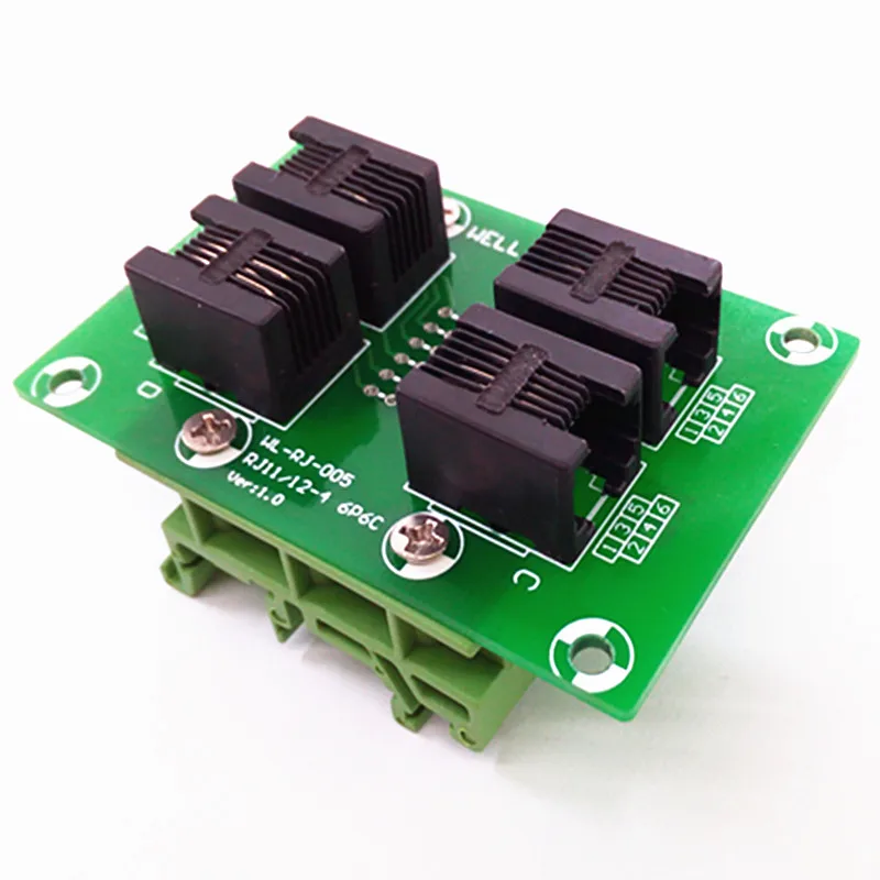 2PCS/Lot RJ11/RJ12 6P6C Right Angle Jack 4-Way Buss Breakout Board, Terminal Block, Connector.