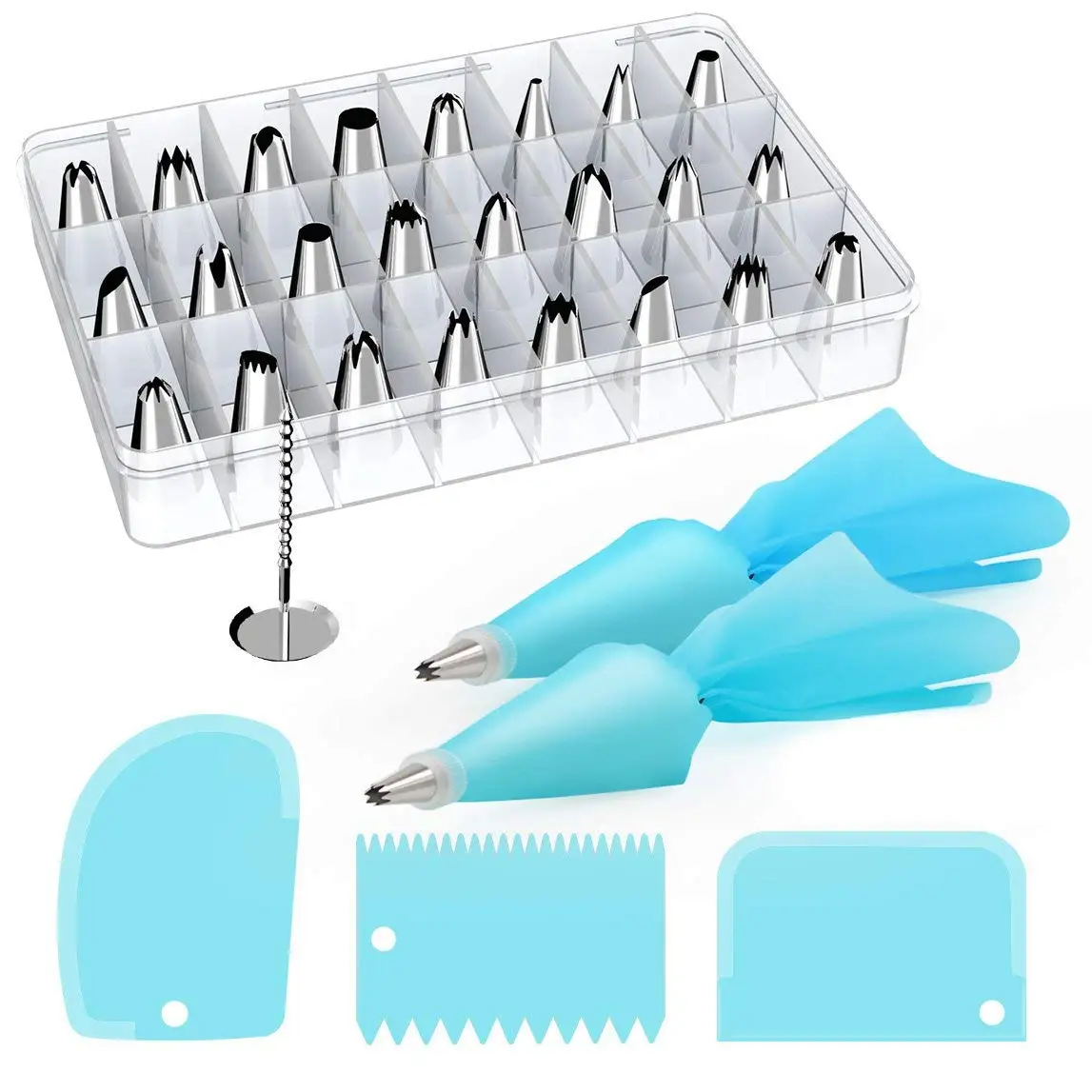 

32-Piece Cake Decorating Supplies Tips Kits Stainless Steel Baking Supplies Icing with Pastry Bags, 3 Icing 1 Nails 2 Coupler