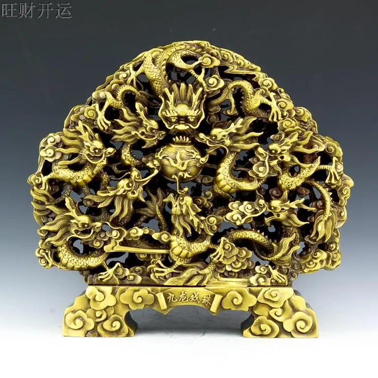 Opening pure copper double-sided Nine Dragon wall decoration Kowloon playzhu home crafts furnishings town house