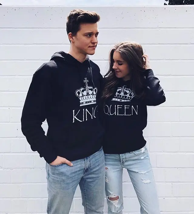 2024 Autumn Couple Matching Chic Hooded Hoodies Imperial Crown King Queen Print Women Men Sweatshirts for Lover Casual Pullover