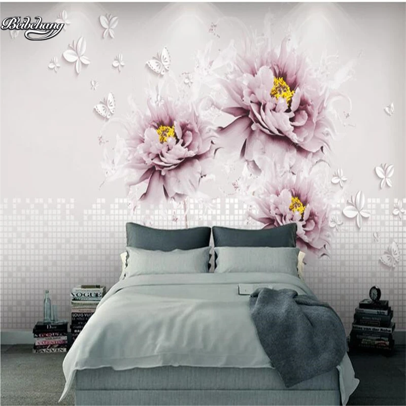 wellyu  Stereo flower background wall Peony painting simple abstract custom large fresco nonwoven wallpaper