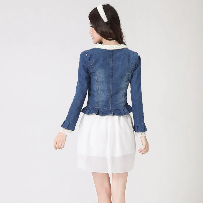 2023 Best Selling!!Wholesale And Retail Ladies Lace Jeans Coat Pearl Collar Women Denim Jacket Female Cowboy Wear