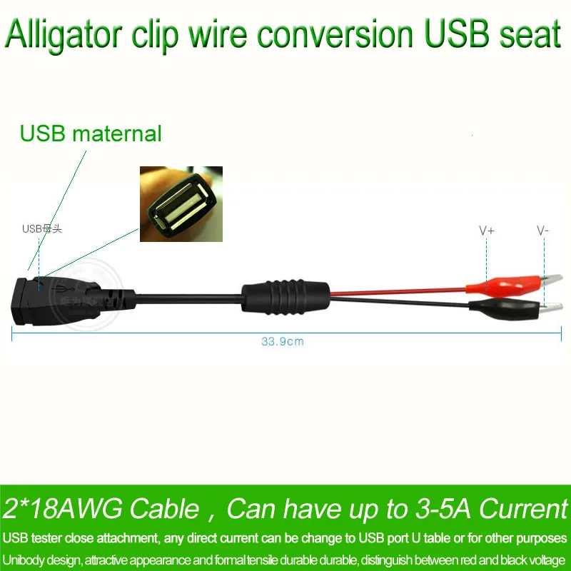 USB Alligator clips Crocodile wire Male/female to USB tester Detector DC Voltage meter ammeter capacity power meter monitor, etc