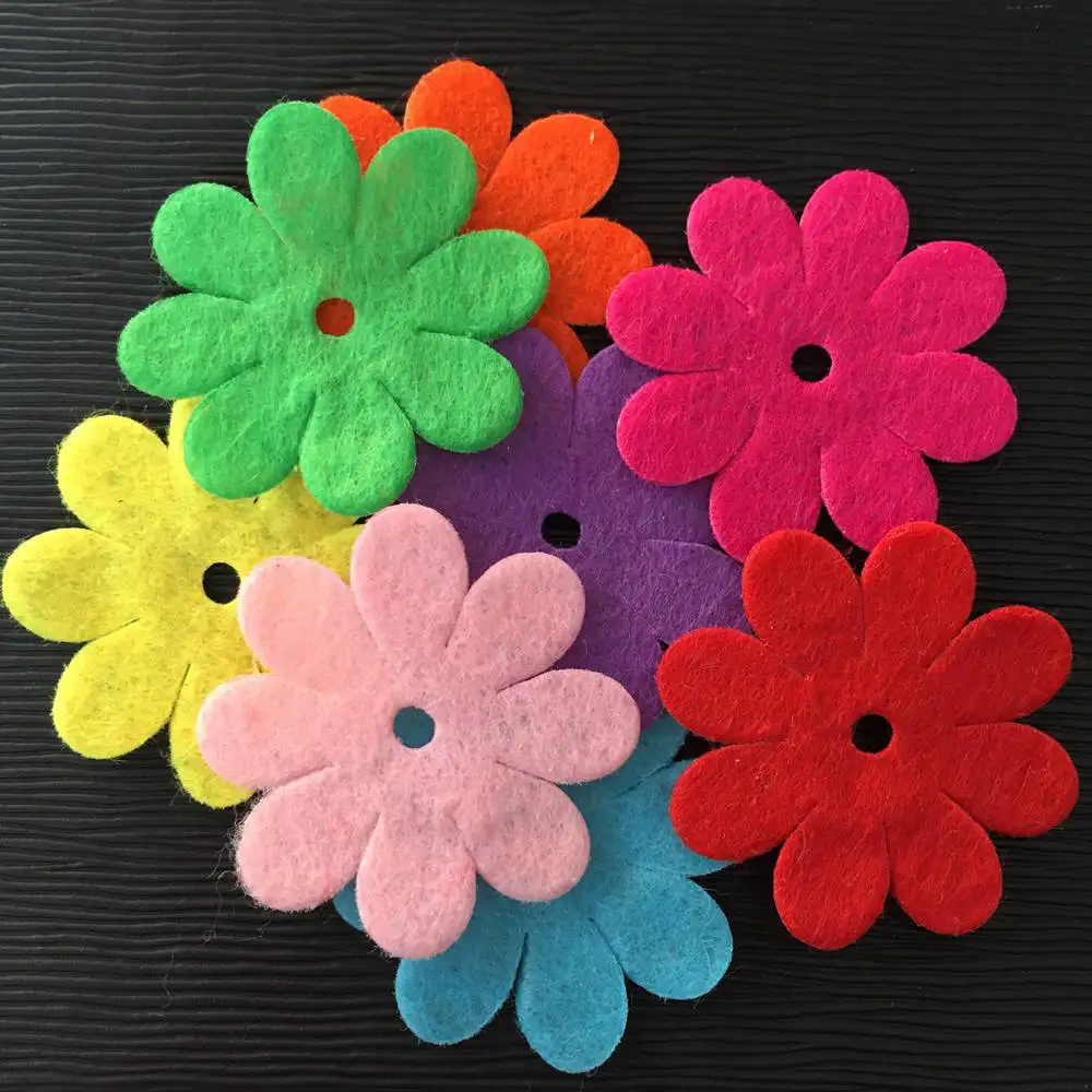 NEW 150PCS Mix 35mm Padded Felt Spring Flower Appliques Crafts Wedding Making DIY A66A*3