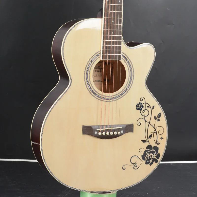 40 Zoll Weiß-Schwarze Akustikgitarre mit Holzkorpus aus Lindenholz, Griffbrett aus Palisander, inklusive Stimmgerät und Saiten – Detail 2
