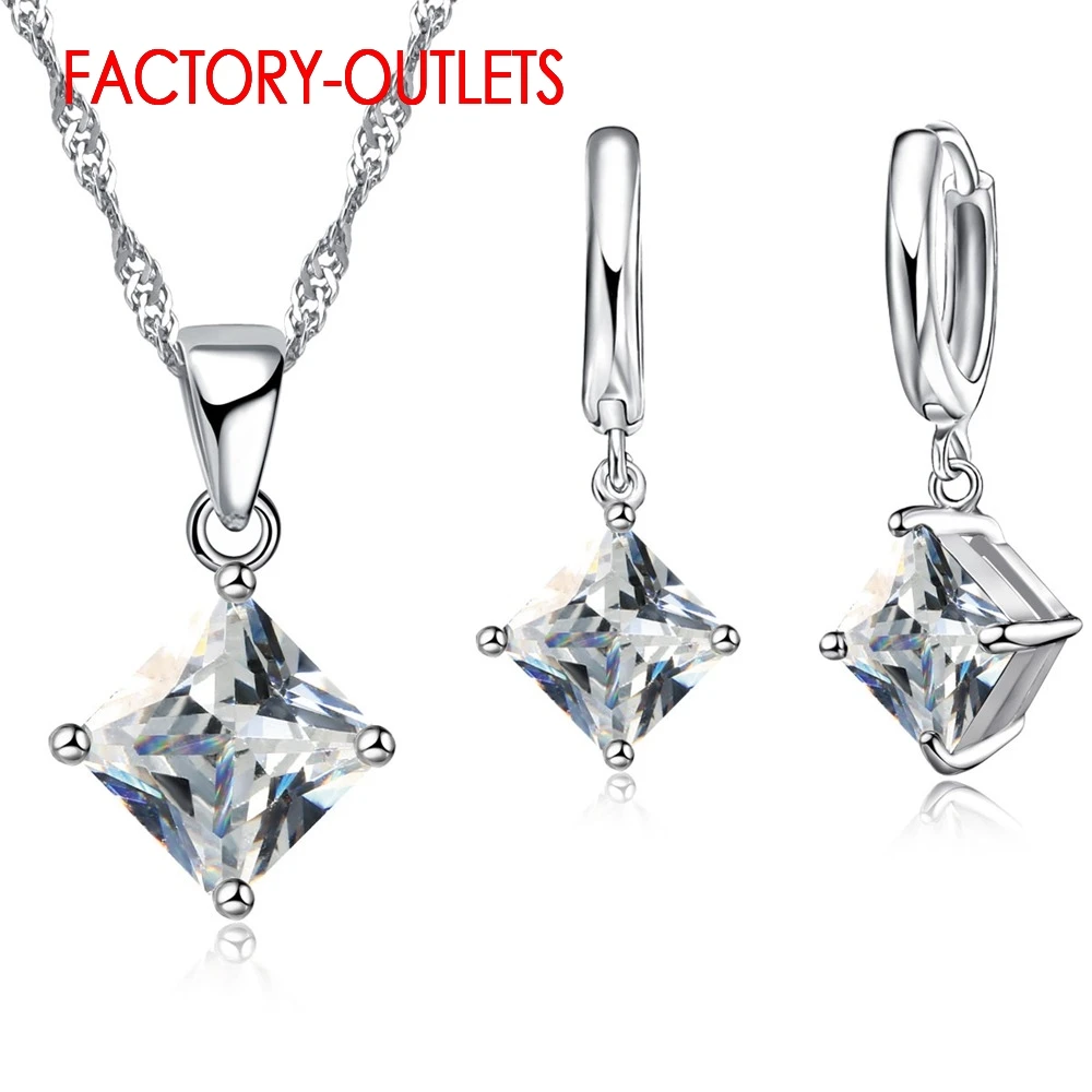 925 Sterling Silver Needle Bridal Jewelry Sets Fashion Jewelry Classic Square Cubic Zirconia Women Girls Engagement Anniversary