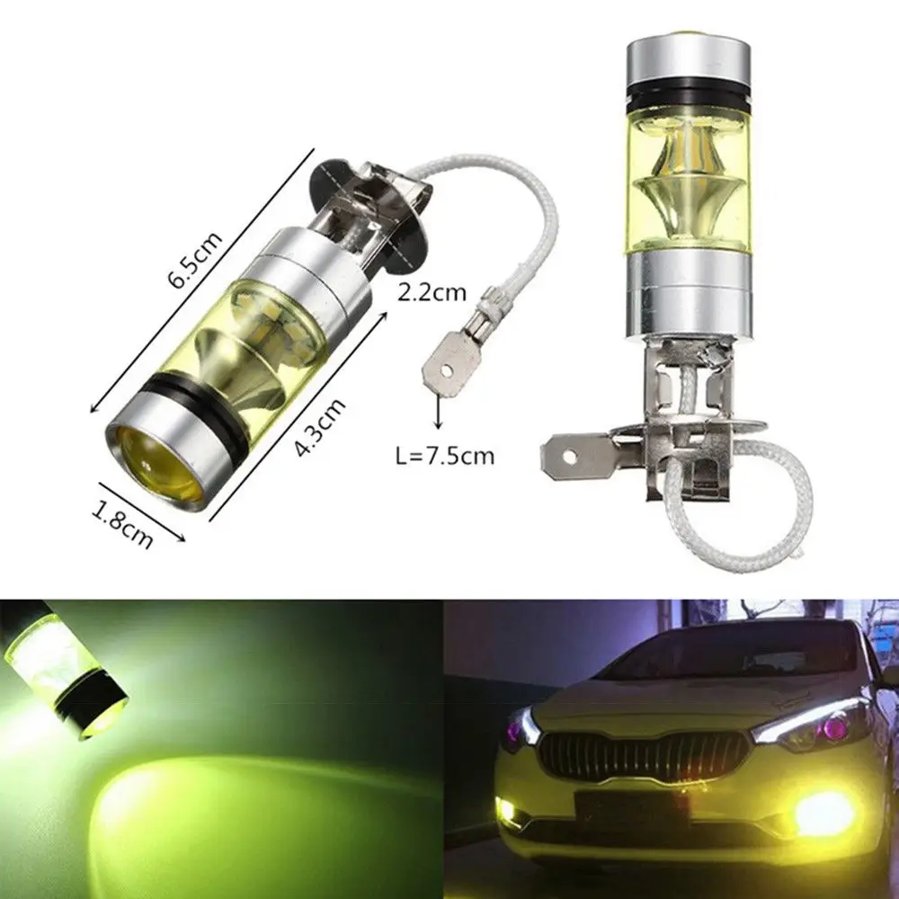 2pcs H3 Led Fog Lamp 4300K Yellow 100W 2828 Car Fog Light Bulb DRL 2400LM High-brightness Auto Lamp Wholesale