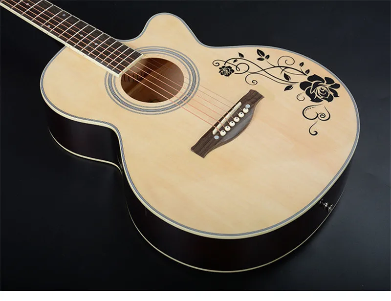 40 Zoll Weiß-Schwarze Akustikgitarre mit Holzkorpus aus Lindenholz, Griffbrett aus Palisander, inklusive Stimmgerät und Saiten – Detail 3