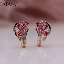 PATAYA New Micro Wax Inlay Red Green Water Drop Natural Zircon Dangle Earrings 585 Rose Gold Color Women Wedding Fine Jewelry