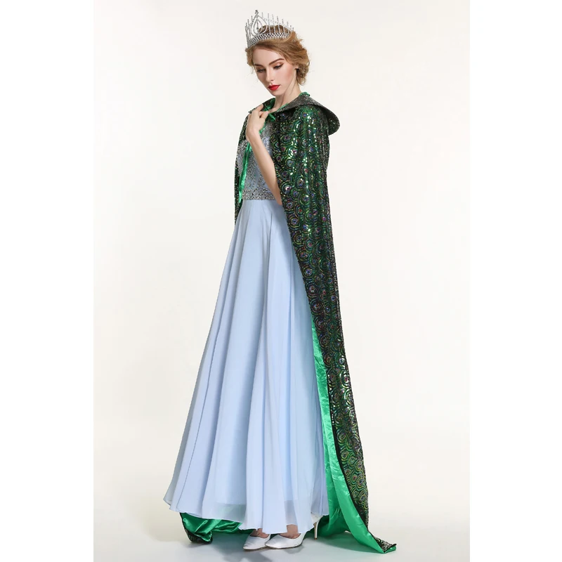 

Pageant Sequin Cloak for Women Full Length 71" Ponchos Europe Style Lace-up Robe Medieval Cape Cosplay Party Queen Costume Green